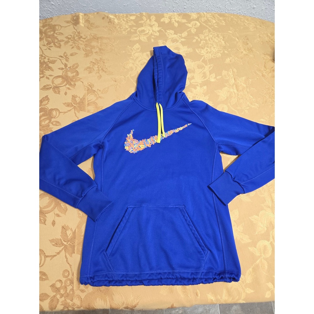 Nike Therma-FIT Hoodie Royal Blue Just Do‎ It Typographic Swoosh Womens Small